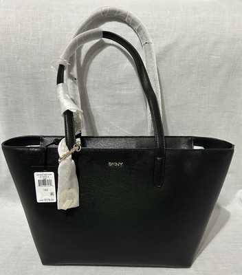 DKNY Bryant Medium Tote Leather Purse Black Gold Trim NEW MSRP $178