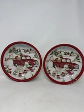 2 certified international snowman bowls winter scene holiday red truck 9” VHTF