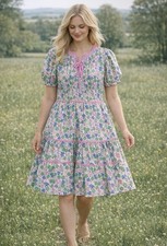 New! Umgee Floral Sundress Large Cottagecore Preppy Boho Romantic Tiered