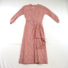 Pink Lace Floral Dress Wrap Robe Style Womens Side-Zip Metal Zipper 1960s