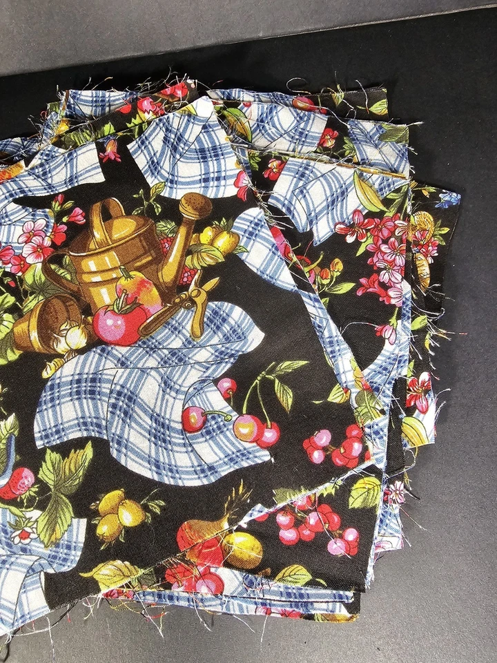 Vintage Hi Fashion Fabrics Inc Apples Water Pitcher Hat Cloth 40 Squares & Scrap - Image 2 of 4
