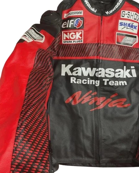 Kawasaki Ninja Riding Jacket Motorbike Motorcycle Racing Leather Biker Jacket Foto 3 de 4