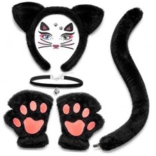 5 Pcs Cat Costumes for Women, Black Cat Ears and Tail Set for Adults