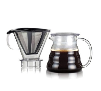 Bodum Melior Pour Over Borosilicate Glass Coffee Dripper with Carafe Lid and Sta
