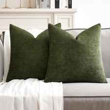 Pack of 2 Olive Green Decorative Pillow Covers 20x20 Inch Soft Chenille Couch...