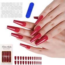 Red False Nails, Extra Long Red Glossy Falsenails, Wear Nail Art Patches False 