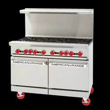 American Range AR-8 48" Commercial (8) Burner Gas Range w/ (2) Standard Ovens