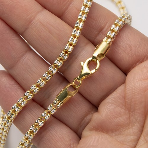 4mm Two-Tone Ice Link Chain 14K Yellow Gold-Plated Silver 925 Italy