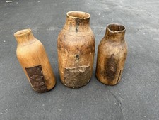 3 VTG Old African Tutsi Milk Water Jugs w " Metal repairs " Rwanda Art Unique