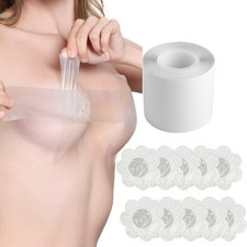 Transparent Breast Lift Tape and 10 Pcs Lace Petal Backless Nipple Cover Set,...