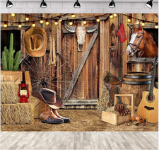Western Cowboy Farmhouse Barn Door Photography Party Backdrop Background Decor
