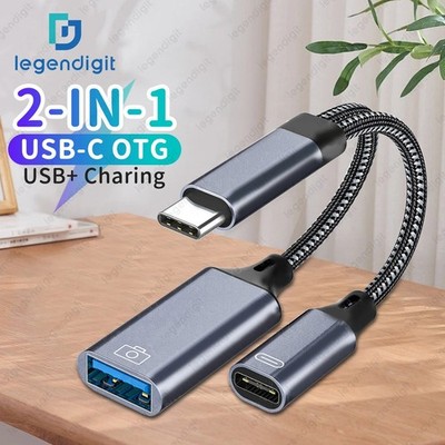 2-in-1 OTG Adapter USB C to USB A Female with 60W PD Fast Charging Port Cable