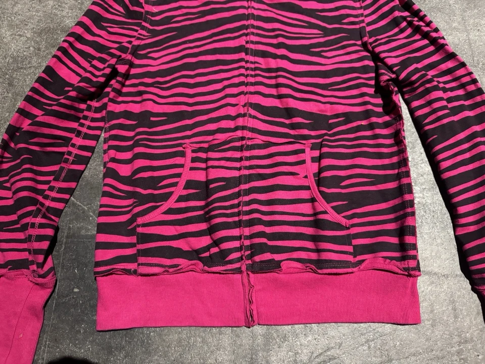 Abbey Dawn Style Pink And Black Zebra Striped Zip Up Hoodie Medium - Image 2 of 4