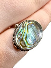 STERLING SILVER  ABALONE SHELL BAND RING SIZE 6 Beautiful Vintage