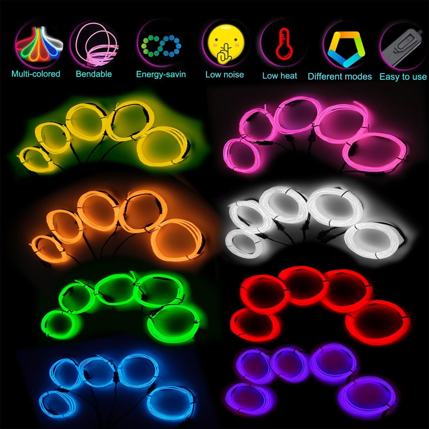Neon Plastic String Flexible Neon LED Light Glow EL Wire String Strip Rope Tube Christmas 5 ...