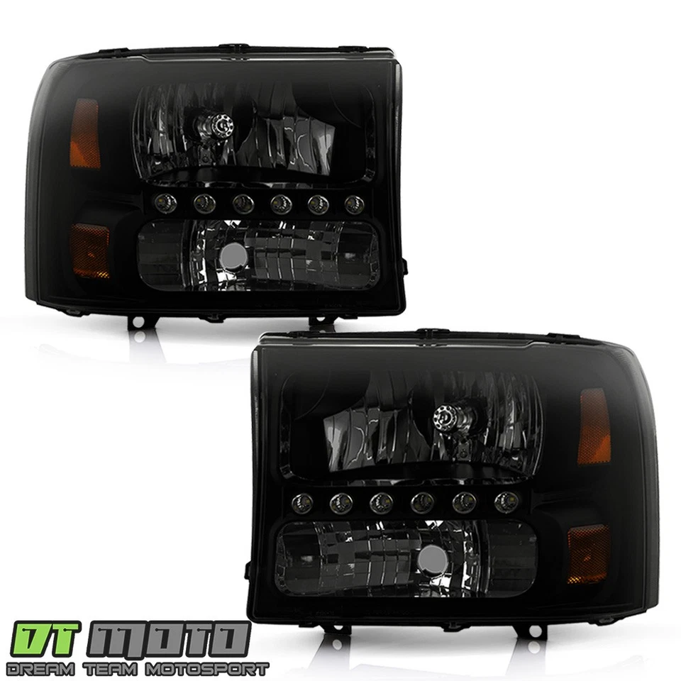 Black Smoked 1999-2004 Ford F250/F350/F450 Superduty Headlights +LED Tail Lamps - Изображение 2 из 4