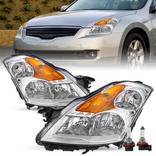 Headlight for 2007 2008 2009 Altima Chrome Amber Reflector w Bulbs