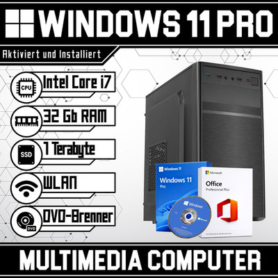 Multimedia PC Windows 11 | Intel Core i7 | 32GB RAM | 1TB SSD | WLAN | DVD