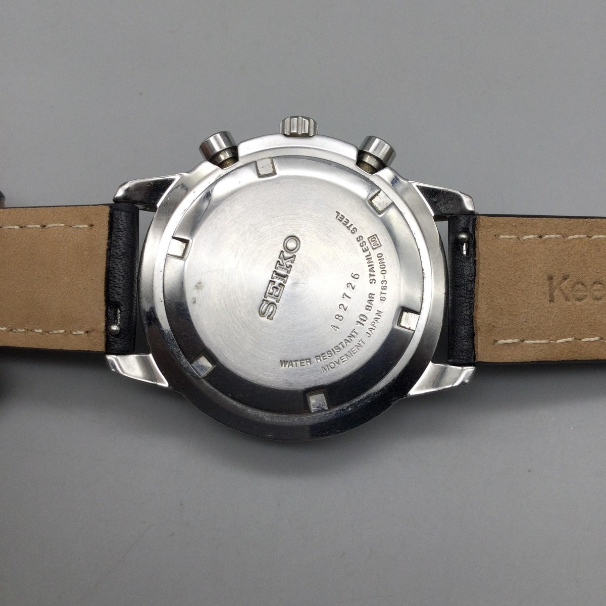 Seiko Mens Watch 42mm Black Dial Chronograph Date 6T63-00N0
