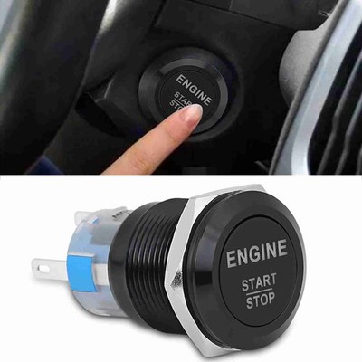 12V White LED Car Engine Start Stop Push Button Switch Black Zinc Aluminium