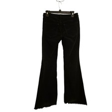 Free People Black Corduroy Flared Jeans Raw Hem Size 25 Retro Boho Bell Bottoms