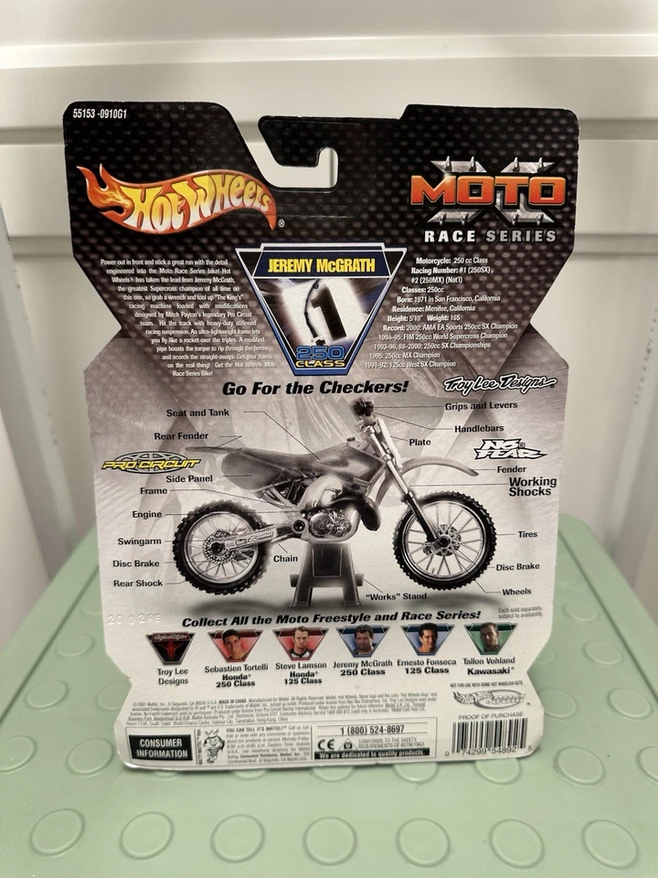 Moto Jeremy McGrath #1 2001 Hot Wheels juguete 10x Champion YZ250 raro nuevo Foto 2 de 4