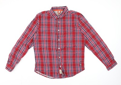Triple Five Soul Herren rot kariert Baumwolle Langarm Knopfleiste Hemd L