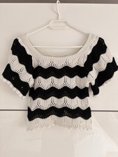 Schwarz Weiß Strickshirt Häkelshirt Lochmus...