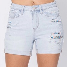 Judy Blue Shorts High Rise Cuffed Aztec Print Denim Size 3X