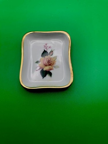 Antiguo anillo de flores pintado a mano Limoges plato adorno dorado porcelana francesa rara