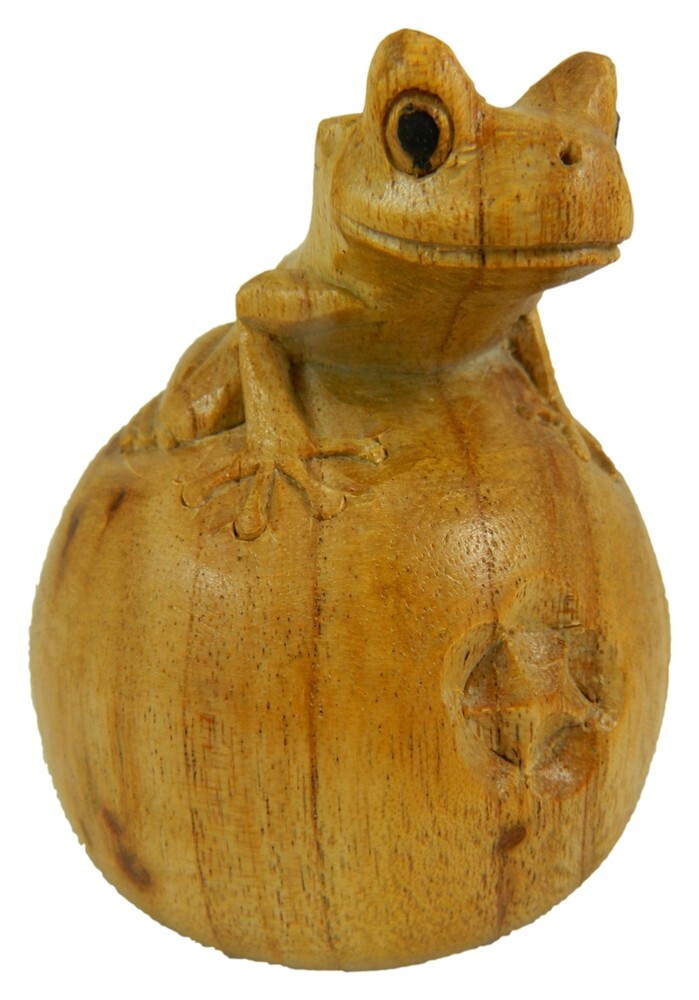 Wooden Frog Carving - Frog on Apple