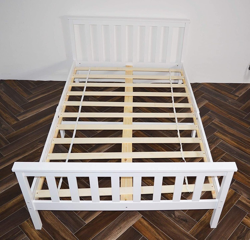 4ft Bed Frame with Mattress Small Double Pinewood Wooden White Bedroom