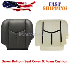 For 2003-2006 Chevy Silverado Driver Bottom Seat Cover & Foam Cushion Dark Gray
