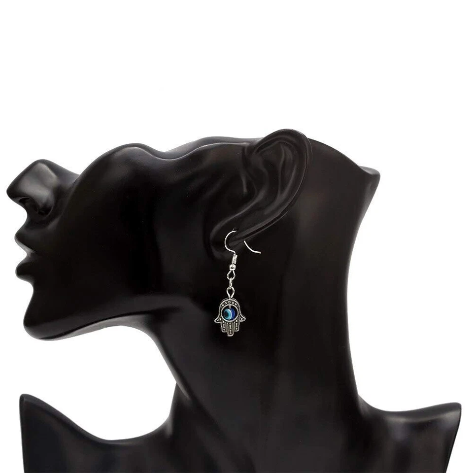 Orecchini con Mano di Fatima Occhio turco allah portafortuna malocchio da Donna - Immagine 2 di 4