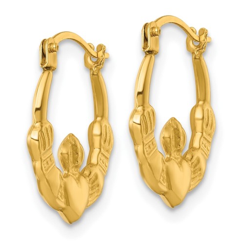 Pendientes de aro Claddagh pulidos de oro amarillo de 14k regalo para mujer - Imagen 2 de 3