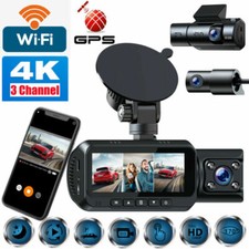 TOGUARD WiFi 3 Channels Front and Rear Night Vision 4K Dash Cam