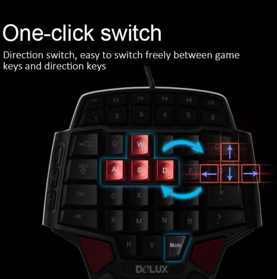 Delux T9 One / Single Hand Gaming Tastatur - Bild 3 von 4