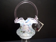 Fenton Art Glass Daisy Lane French Opalescent Trellis Optic Basket