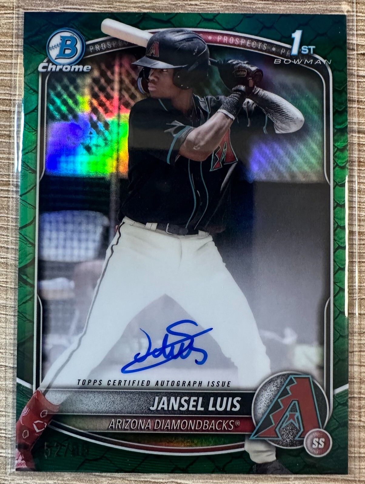 JANSEL LUIS 2025 1ST BOWMAN CHROME GREEN REPTILIAN AUTO! #52/99 #CPA-JLU