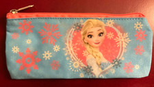 Disney Frozen Blue Pencil Case Cosmetic Bag Travel Sack Pink Zipper Beauty NWOT