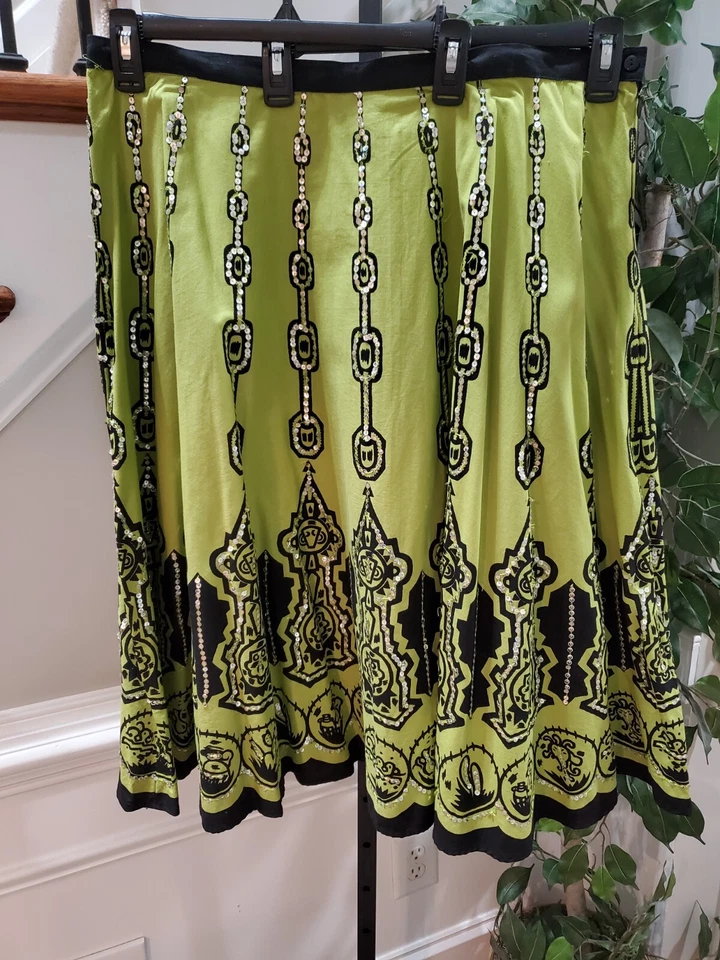 Colección NY Mujeres Verde Negro Algodón Línea A Cremallera Cintura Hasta la Rodilla Falda 2X Foto 2 de 4