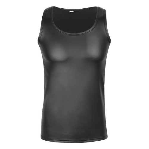 Herren Kunstleder T-Shirt Slim Fit Tops Muskelshirt Oberteile Unterhemd Clubwear - Picture 39 of 58