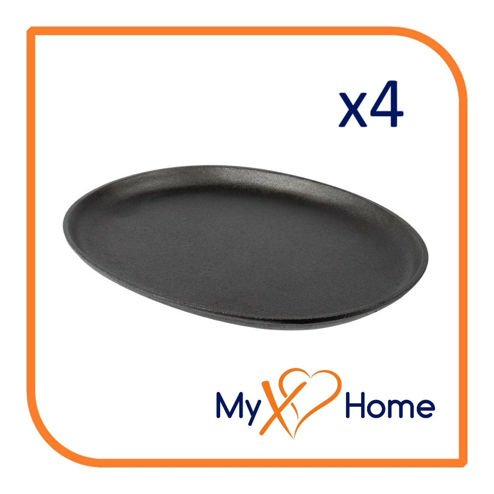 13" x 10" Oval Pre-Seasoned Cast Iron Fajita Skillet (4 Skillets) by MyXOHome