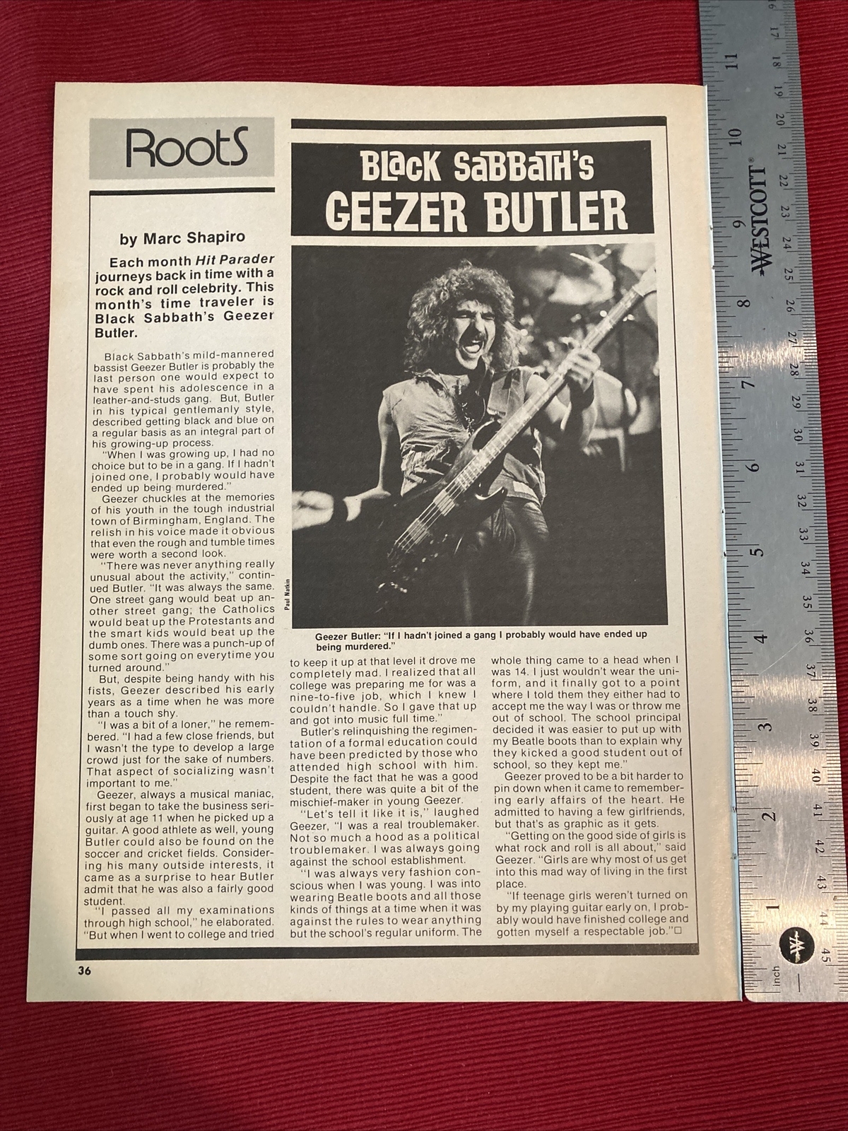 Bassist Geezer Butler of Black Sabbath 1984 Article - Great To Frame!