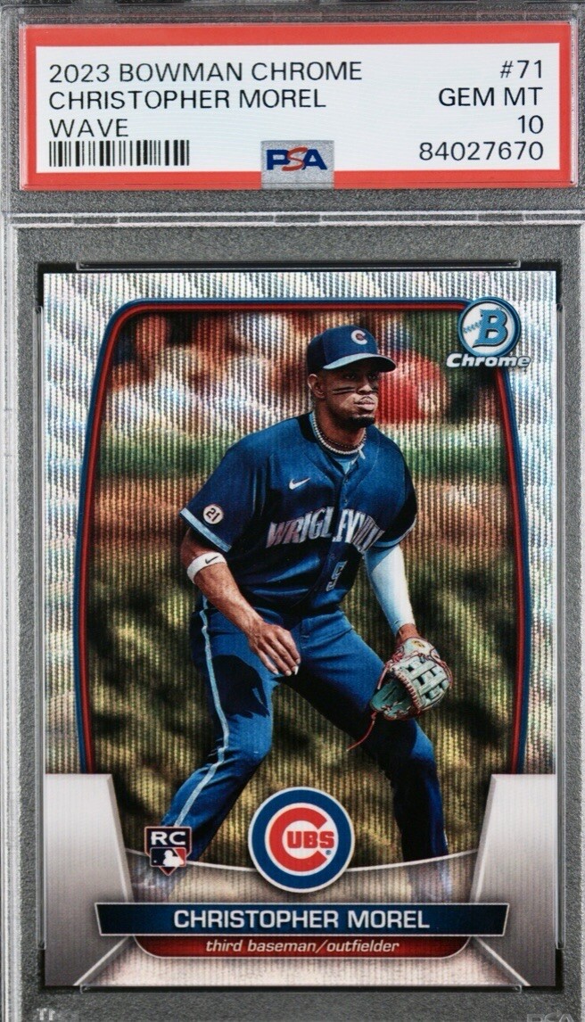 Christopher Morel Cubs 2023 Bowman Chrome Rookie Wave Refractor SP /100 PSA 10