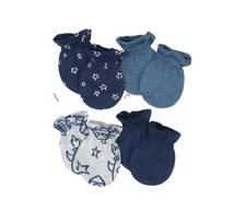 Gerber Baby Boy 4-Pack Organic Cotton Navy Rocket/Stars Mittens Size 0-3M