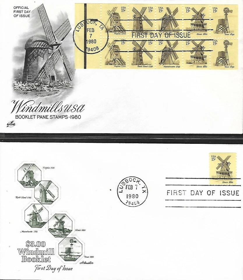 USA 1980 6 DIFFERENT FIRST COVERS WINDMILLS + CACHET - Image 3 of 3