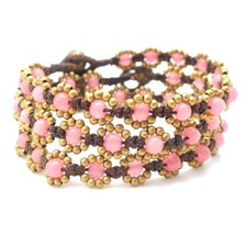 Set of 3 Light Pink Treasure Mix Stone Brass Beaded Bracelet