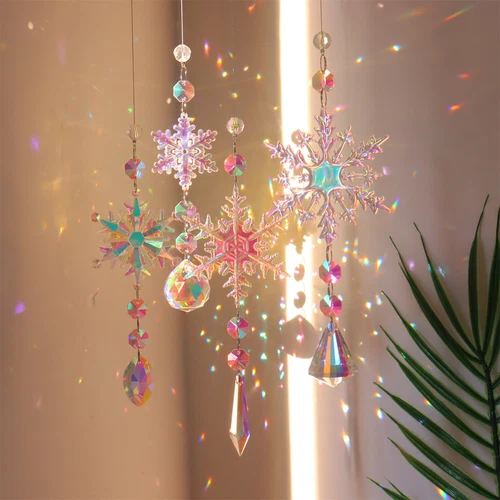 4 Pcs Crystal Christmas Tree Decoration Iridescent Crystal Snowflake Ornament - Picture 5 of 7