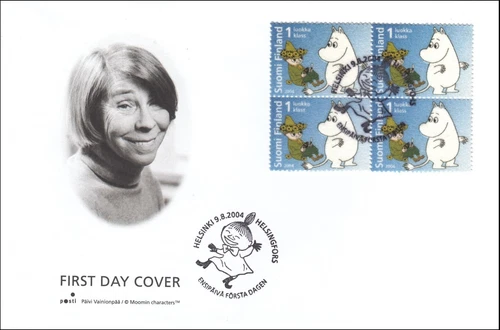 Moomin Finland Tove Jansson World First Fuzzy Stamp BLK Finland Mint FDC 2004